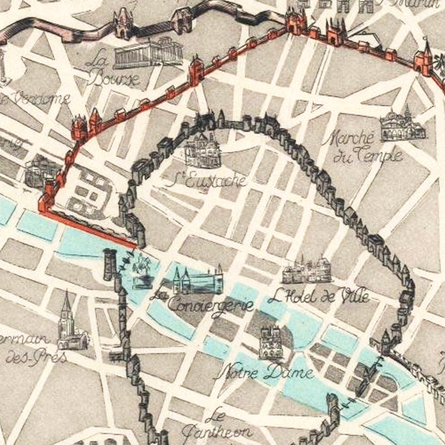 Restored historic details from the 1937 city map of Paris