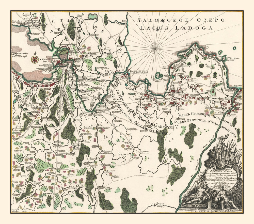 Vintage Lake Ladoga Map 1760 print style example