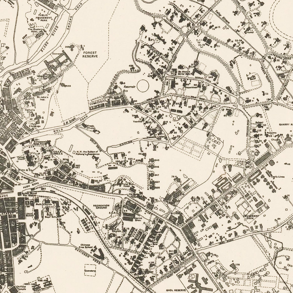 Restored historic details from the 1936 city map of Kuala Lumpur