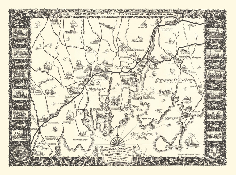 Vintage Map of Greenwich, Connecticut 1939 print style example