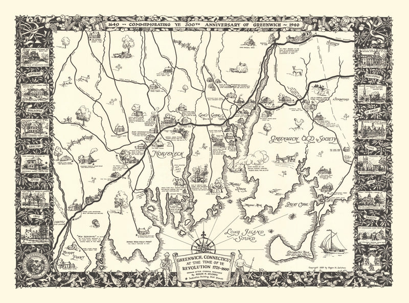Size comparison using Vintage Map of Greenwich, Connecticut 1939