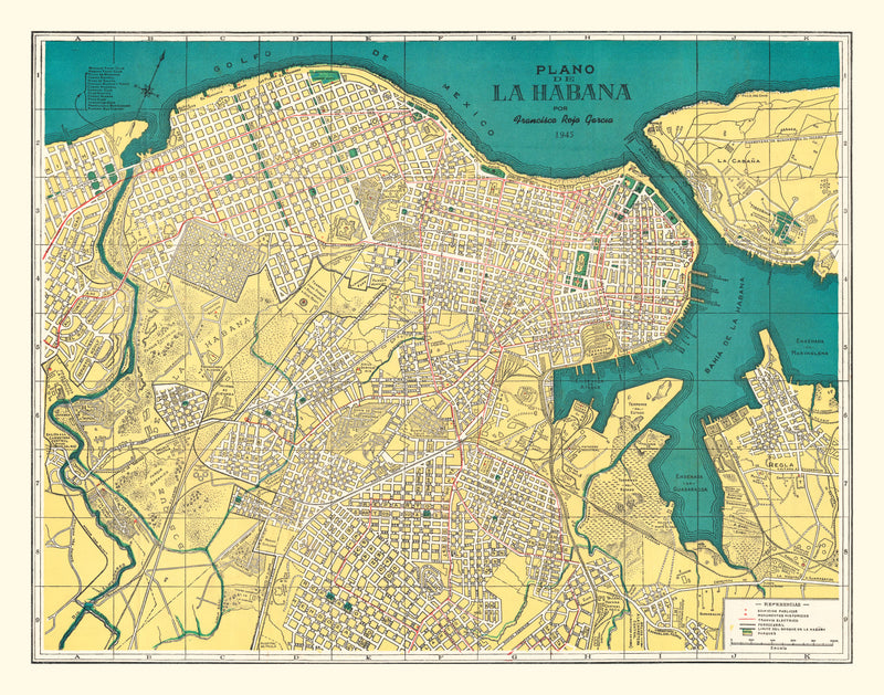 Size comparison using Vintage Map of Havana, Cuba 1945