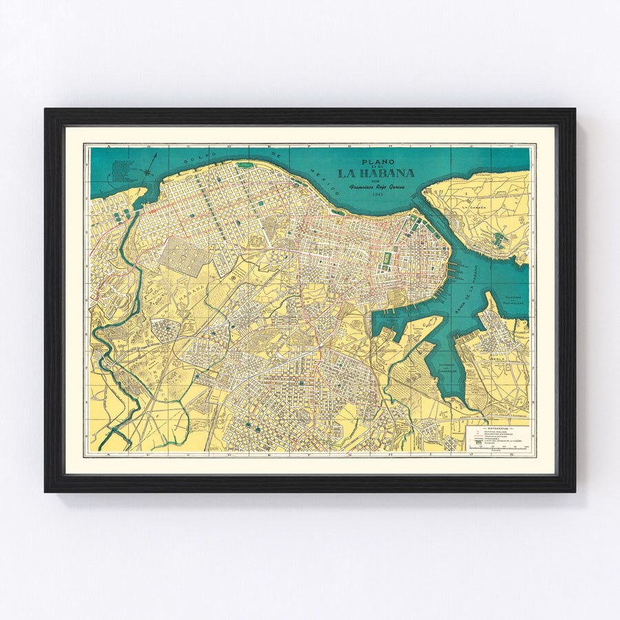 Vintage Map of Havana, Cuba 1945