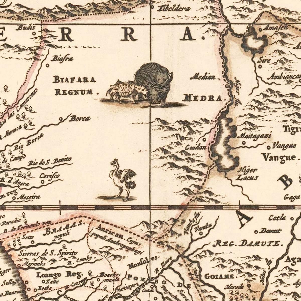 Restored historic details from the 1658 continent map of County