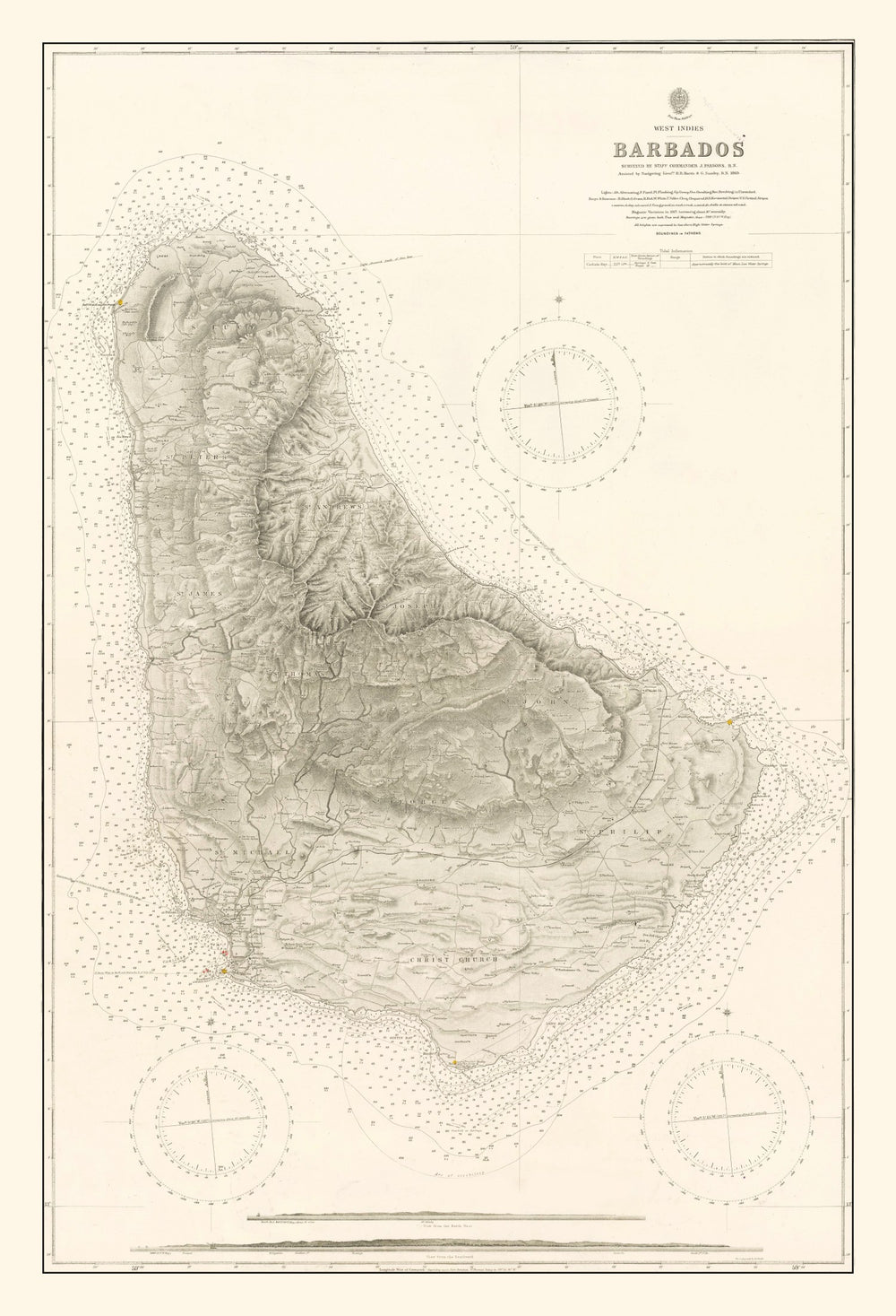 Vintage Barbados Nautical Map 1927 print style example