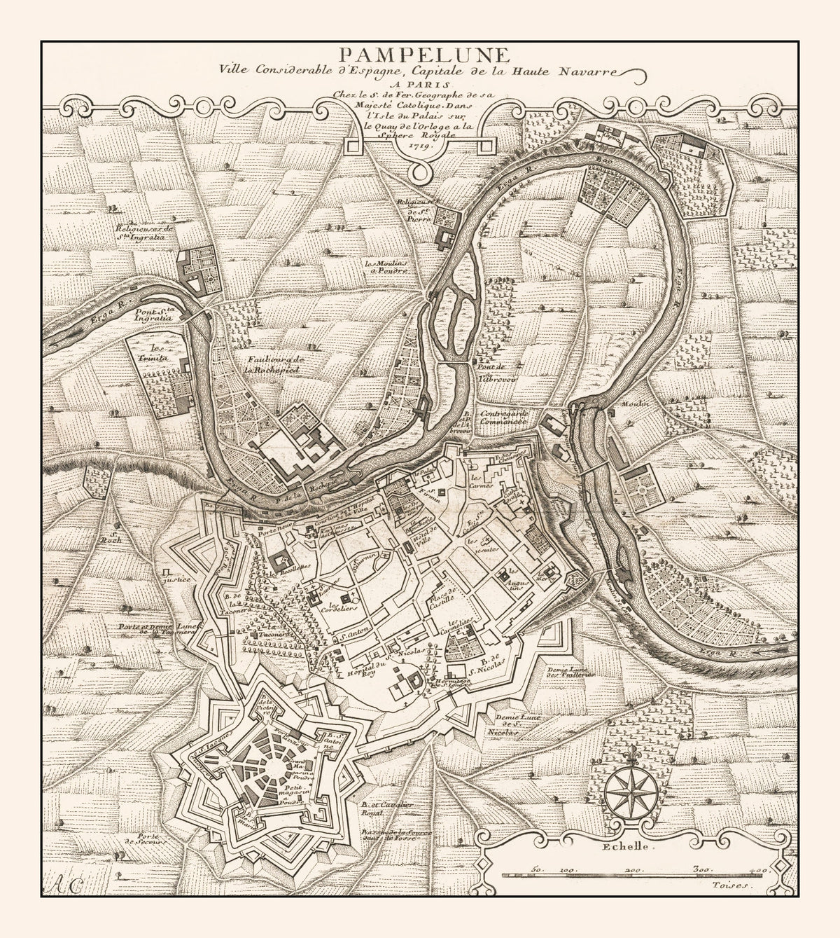 Preview of Vintage Map of Pamplona, Spain 1719