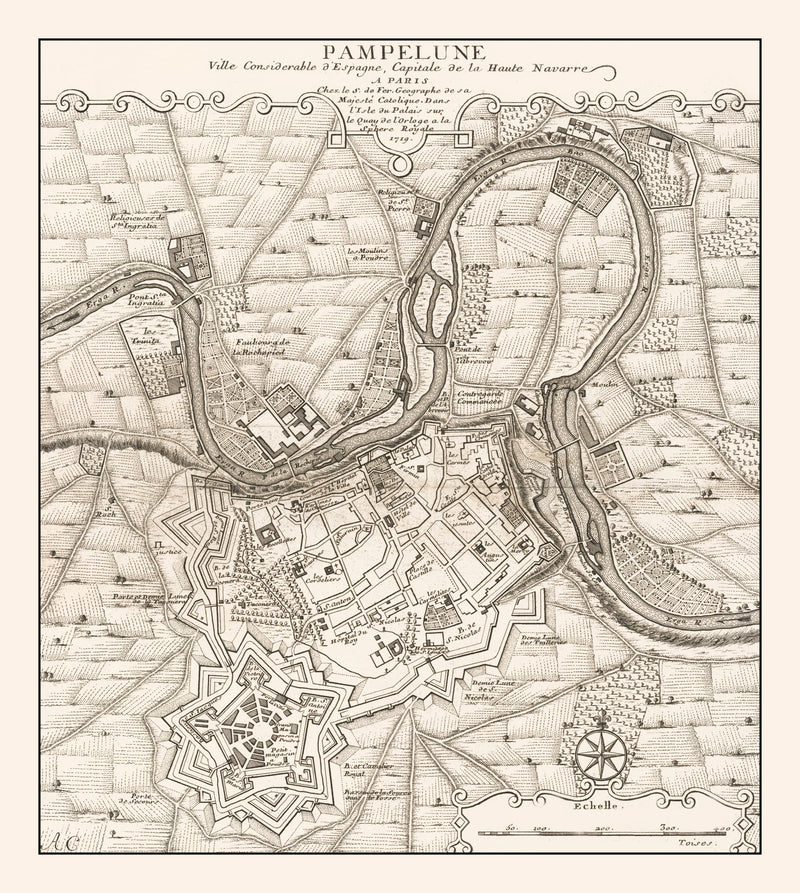 Size comparison using Vintage Map of Pamplona, Spain 1719