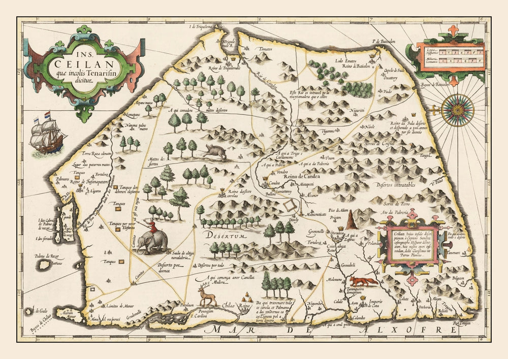 Vintage Map of Sri Lanka 1623 print style example