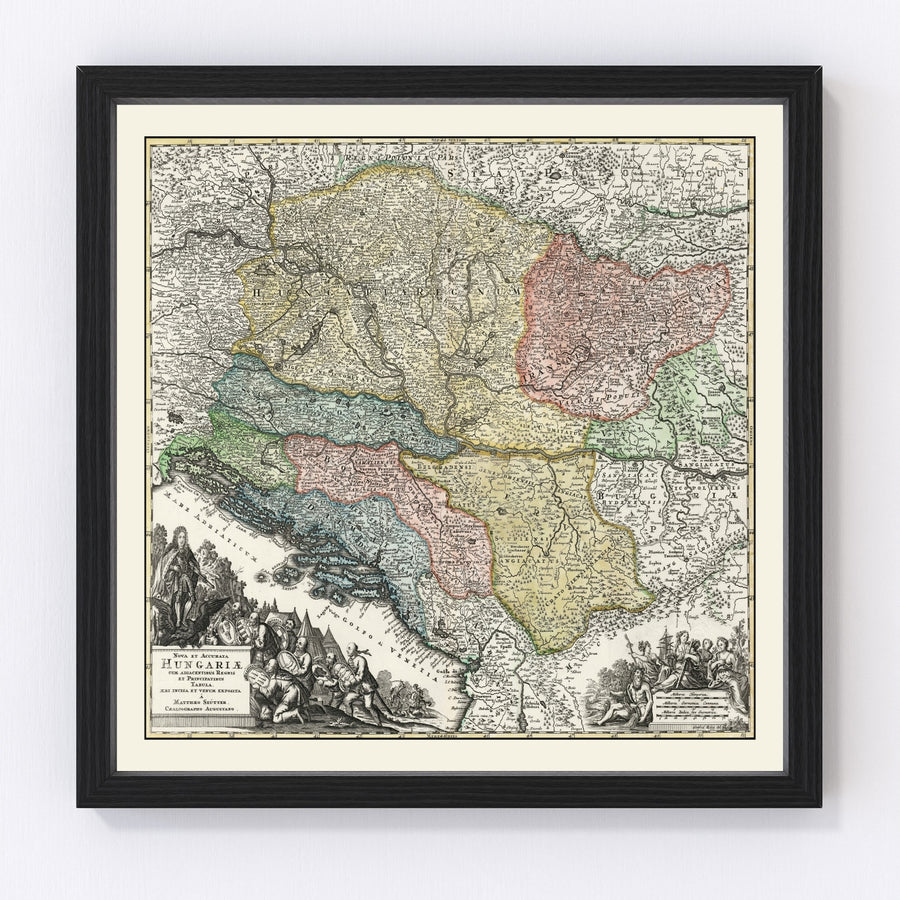 Vintage Map of Hungary 1725