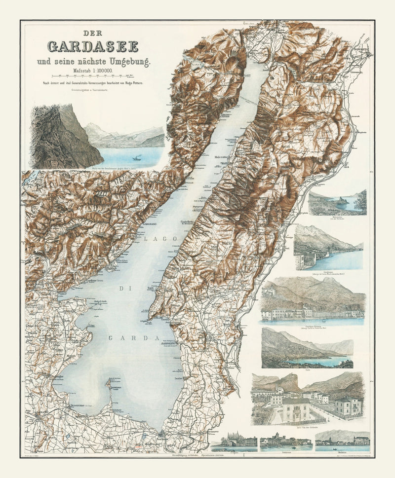 Size comparison using Vintage Lake Garda Italy Map 1890