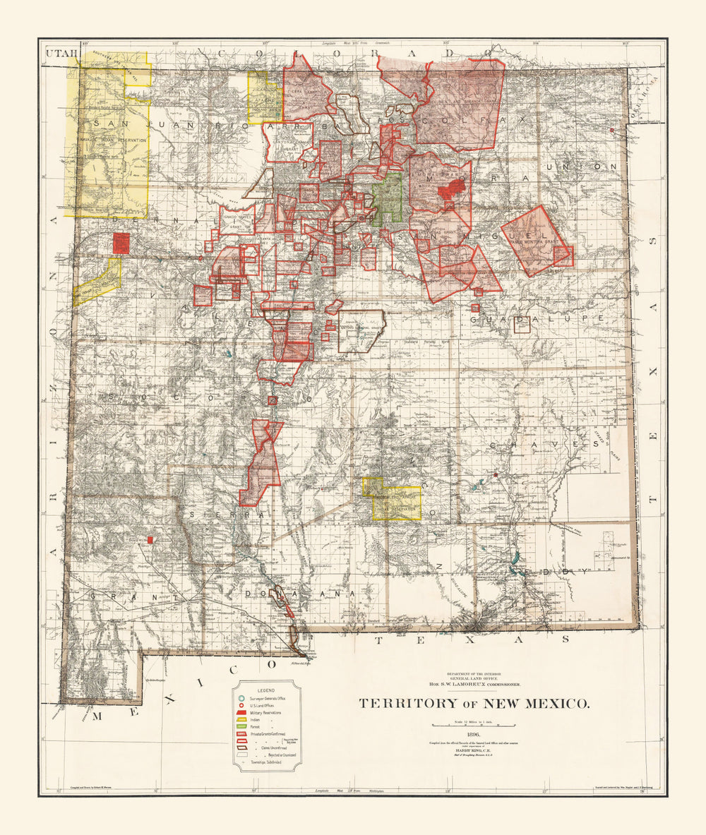 Vintage Map of New Mexico 1896 print style example