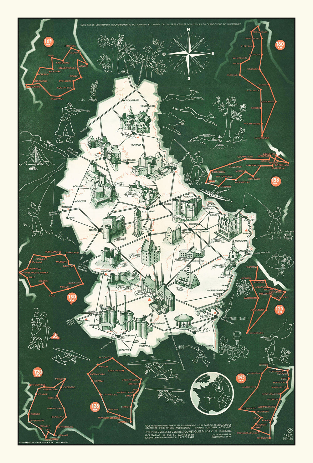Vintage Map of Luxembourg 1935 print style example