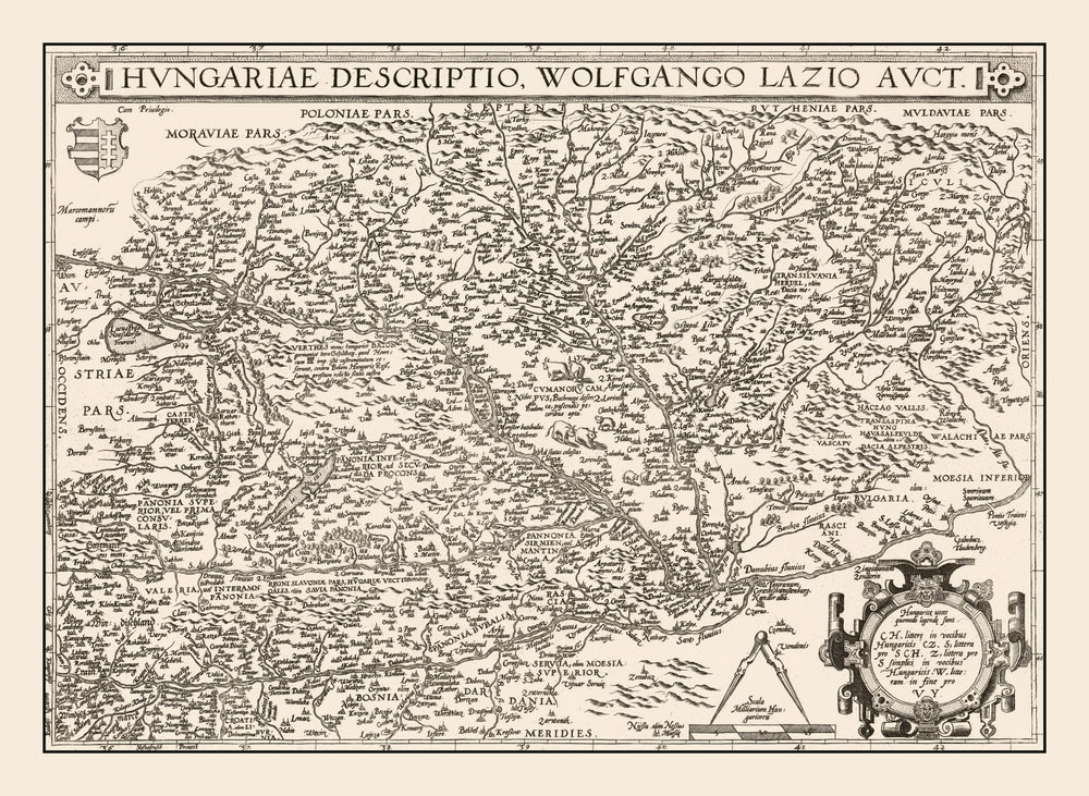 Vintage Map of Hungary 1570 print style example