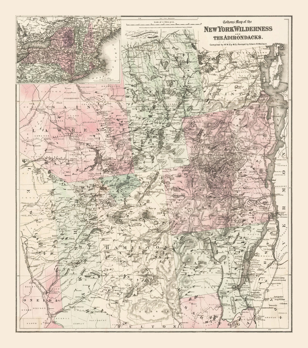 Vintage Adirondacks Map 1894 print style example