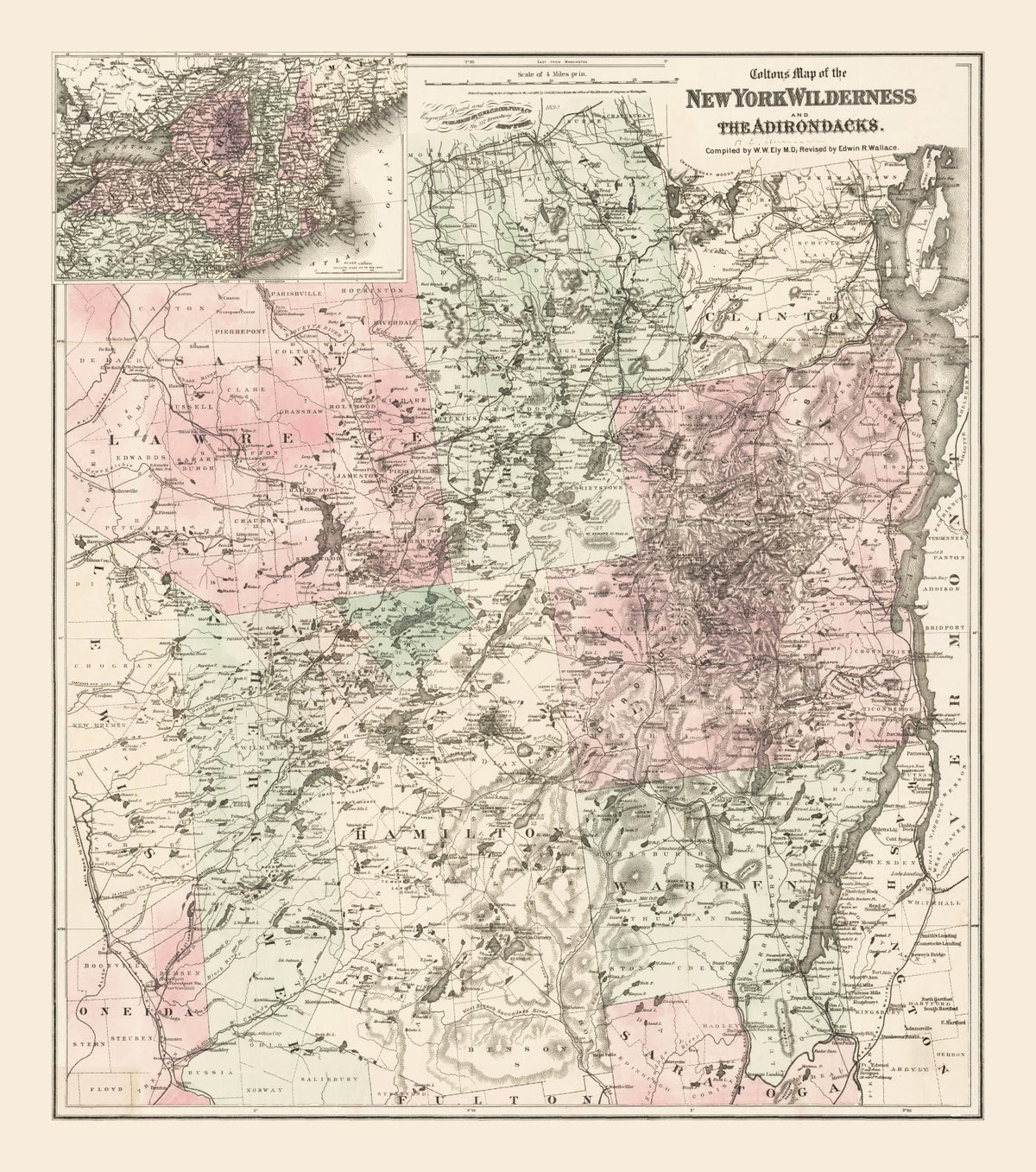 Preview of Vintage Adirondacks Map 1894