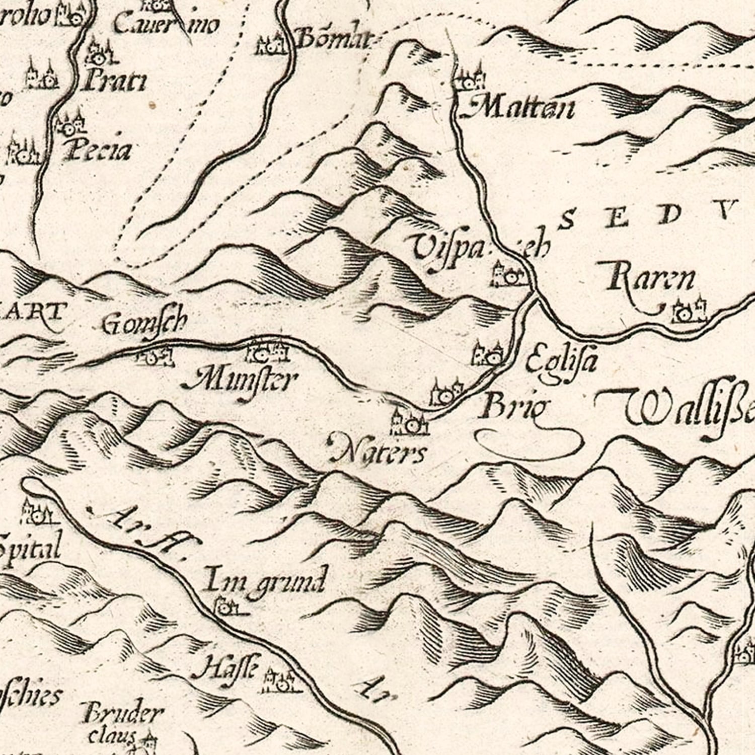 Restored historic details from the 1581 country map of County