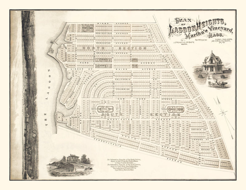 Size comparison using Vintage Lagoon Heights Marthas Vineyard Map 1873