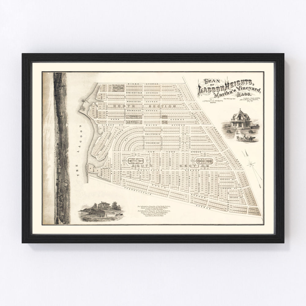 Lagoon Heights Marthas Vineyard Vintage Map 1873