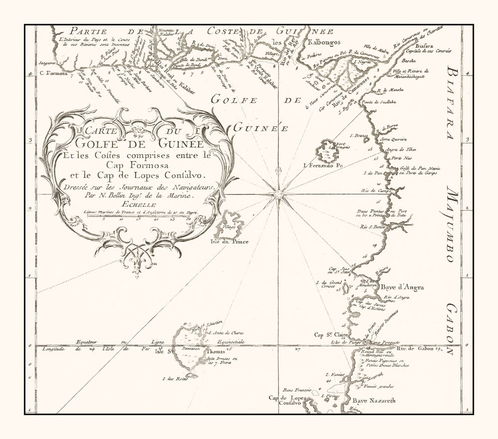 Vintage Gulf of Guinea Map 1754 print style example