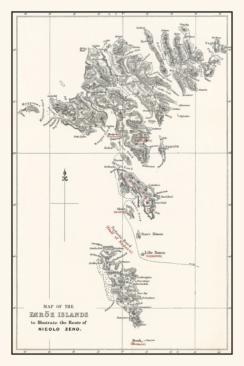 Vintage Faroe Islands Map 1873 print style example