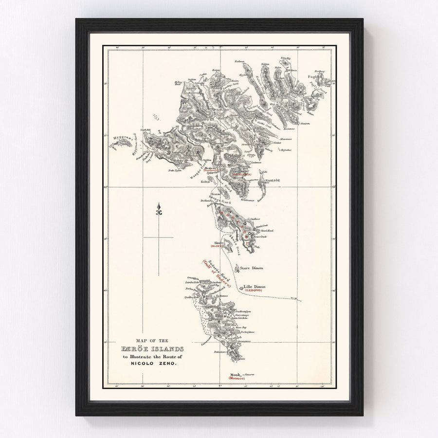 Vintage Faroe Islands Map 1873