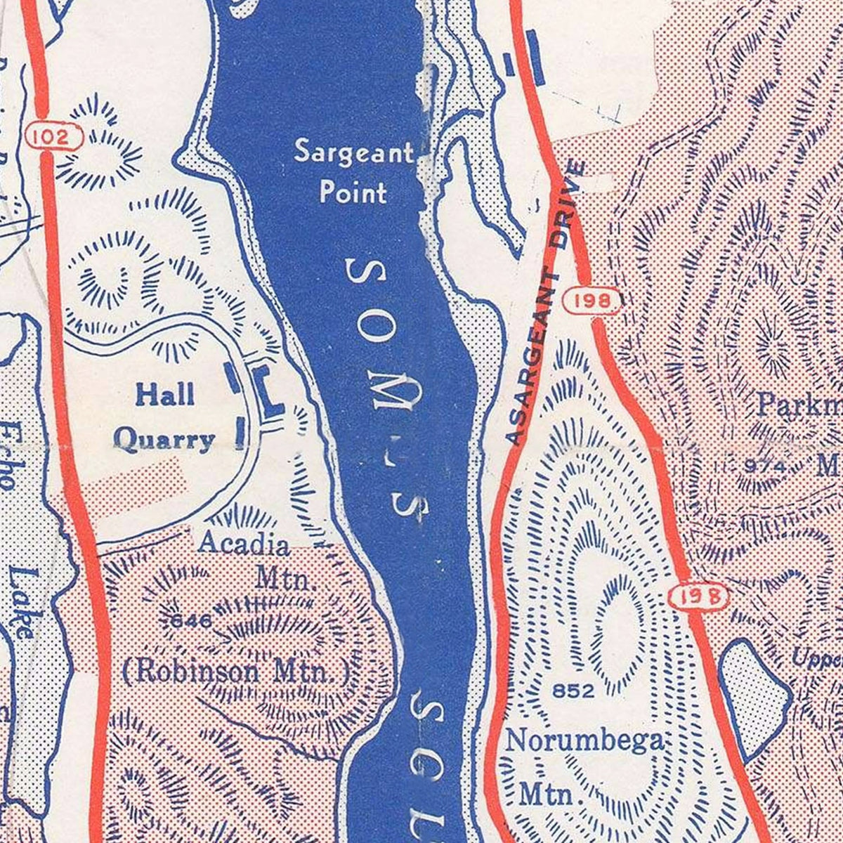 Restored historic details from the 1950 misc. attraction map of County, Maine