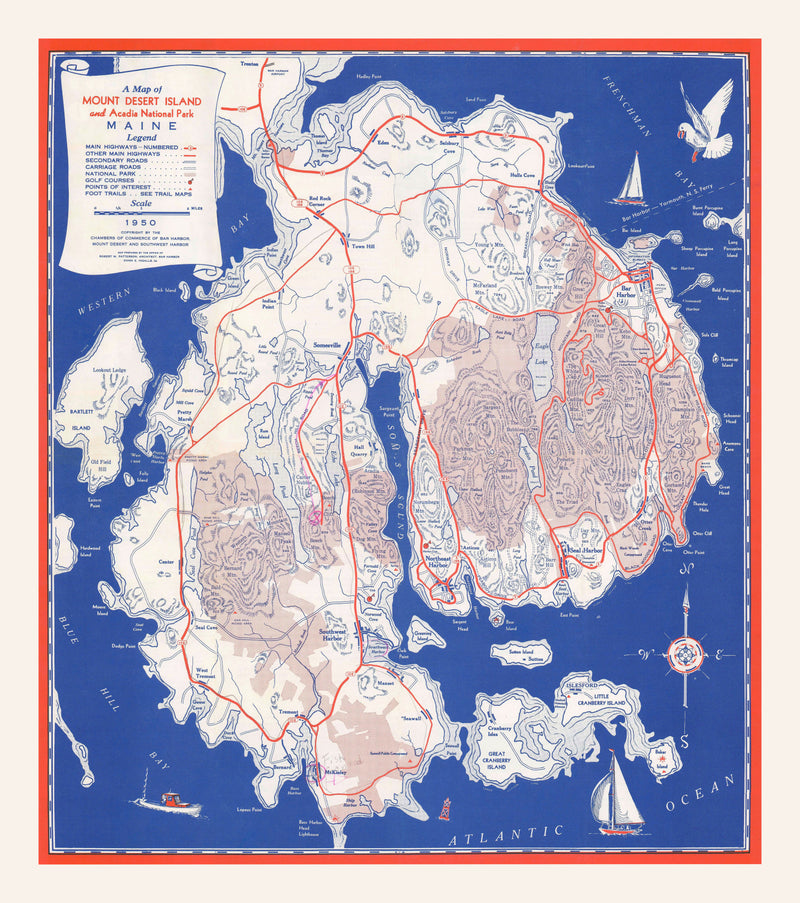 Size comparison using Vintage Mount Desert Island Map 1950