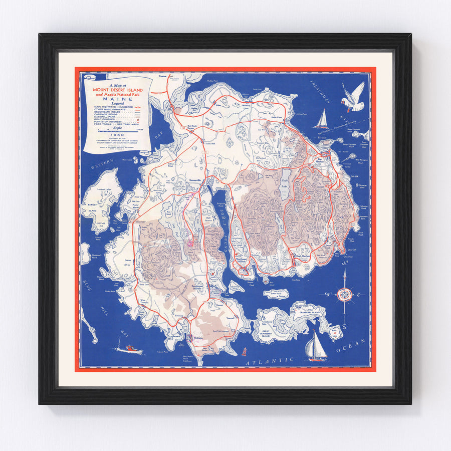 Mount Desert Island Vintage Map 1950