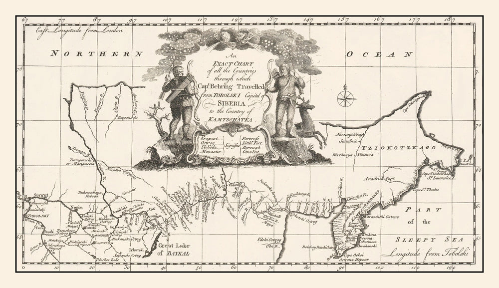 Vintage Map of Siberia 1744 print style example