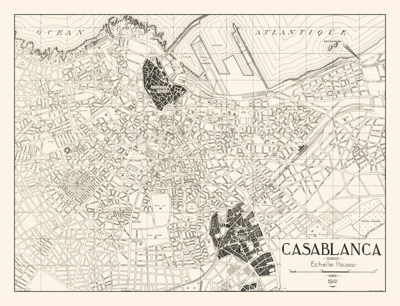 Size comparison using Vintage Map of Casablanca, Morocco 1941
