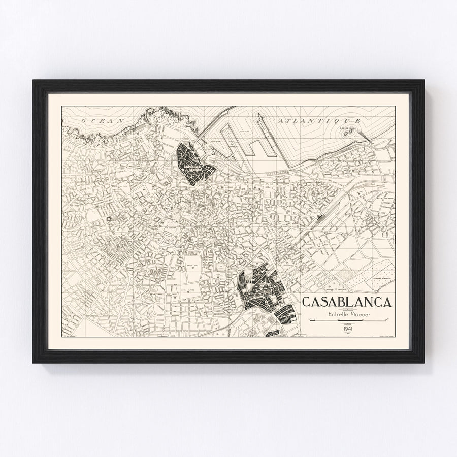 Vintage Map of Casablanca, Morocco 1941