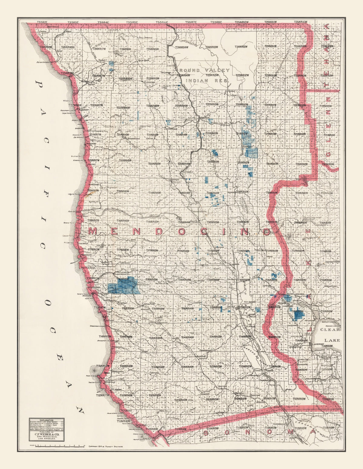 Preview of Vintage Map of Mendocino County, California 1914