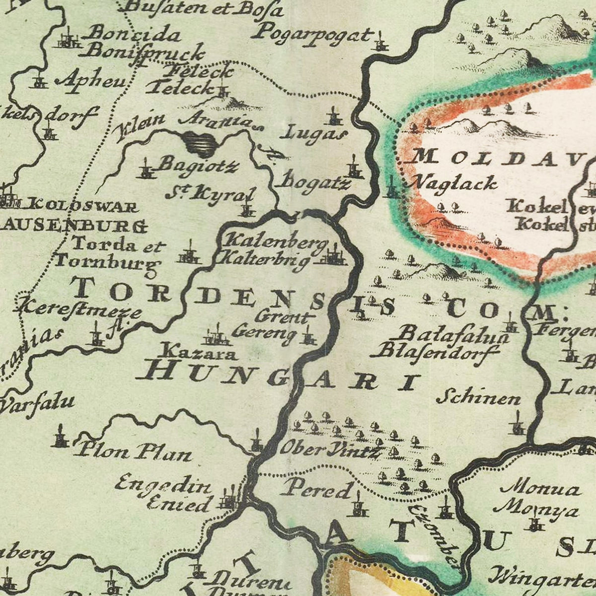 Restored historic details from the 1716 region map of County