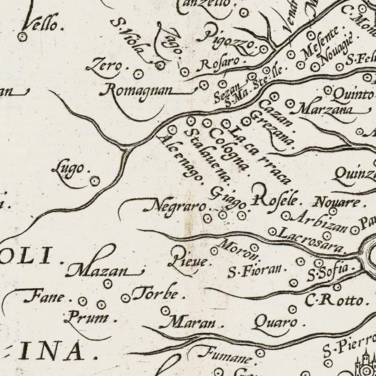 Restored historic details from the 1579 city map of Verona