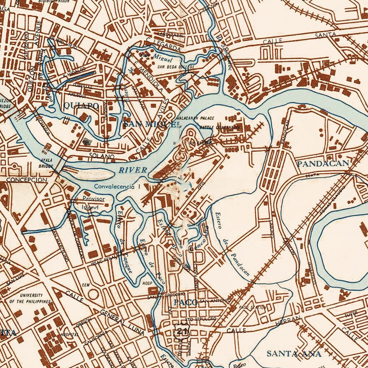 Restored historic details from the 1945 city map of Manila