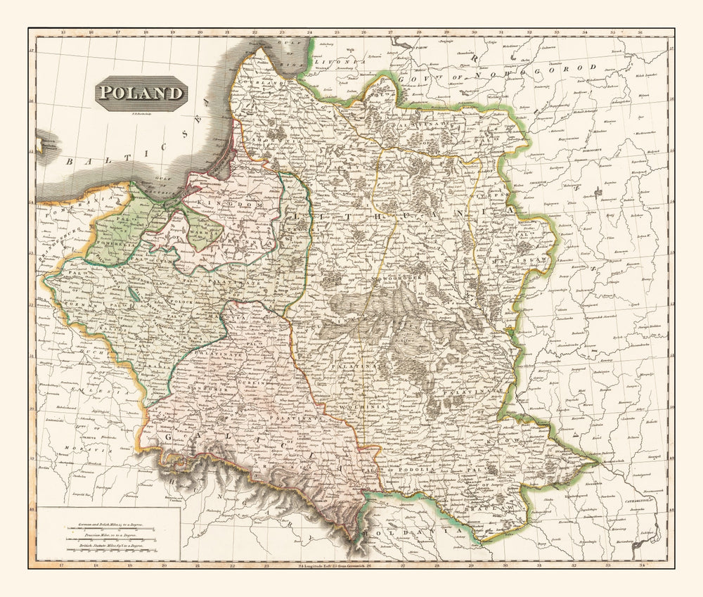 Vintage Map of Poland 1814 print style example
