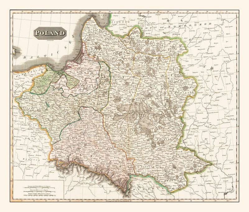 Size comparison using Vintage Map of Poland 1814