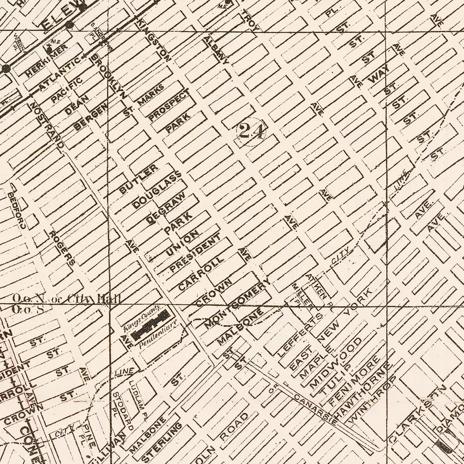 Restored historic details from the 1891 city map of Brooklyn, New York