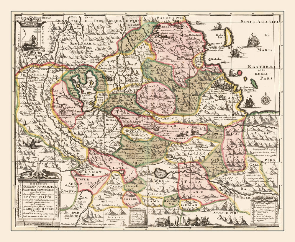 Vintage Source of the Nile, Ethiopia Map 1683 print style example