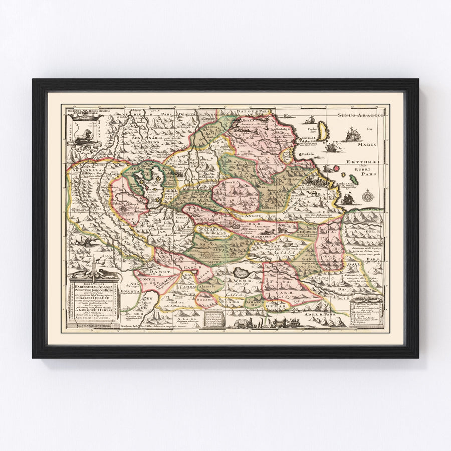 Vintage Source of the Nile, Ethiopia Map 1683