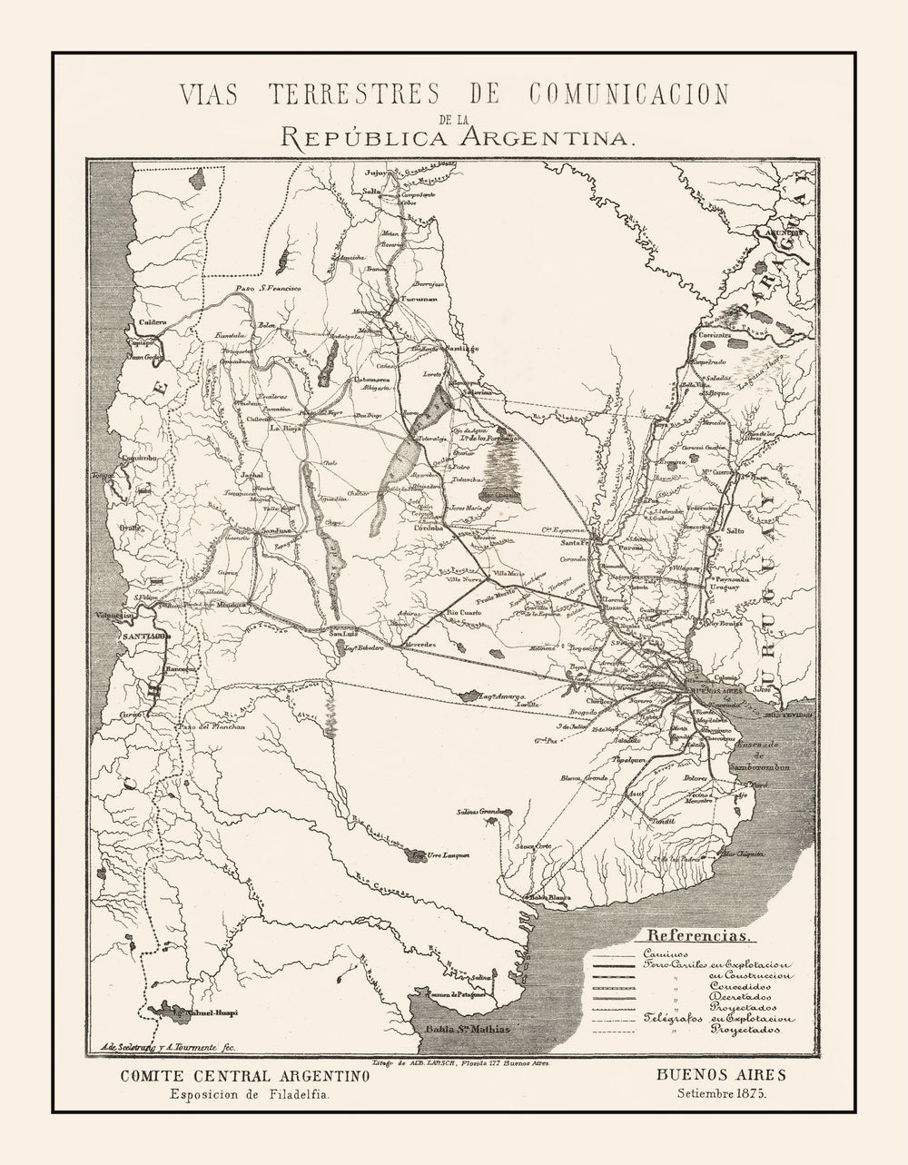 Vintage Map of Argentina 1876 print style example