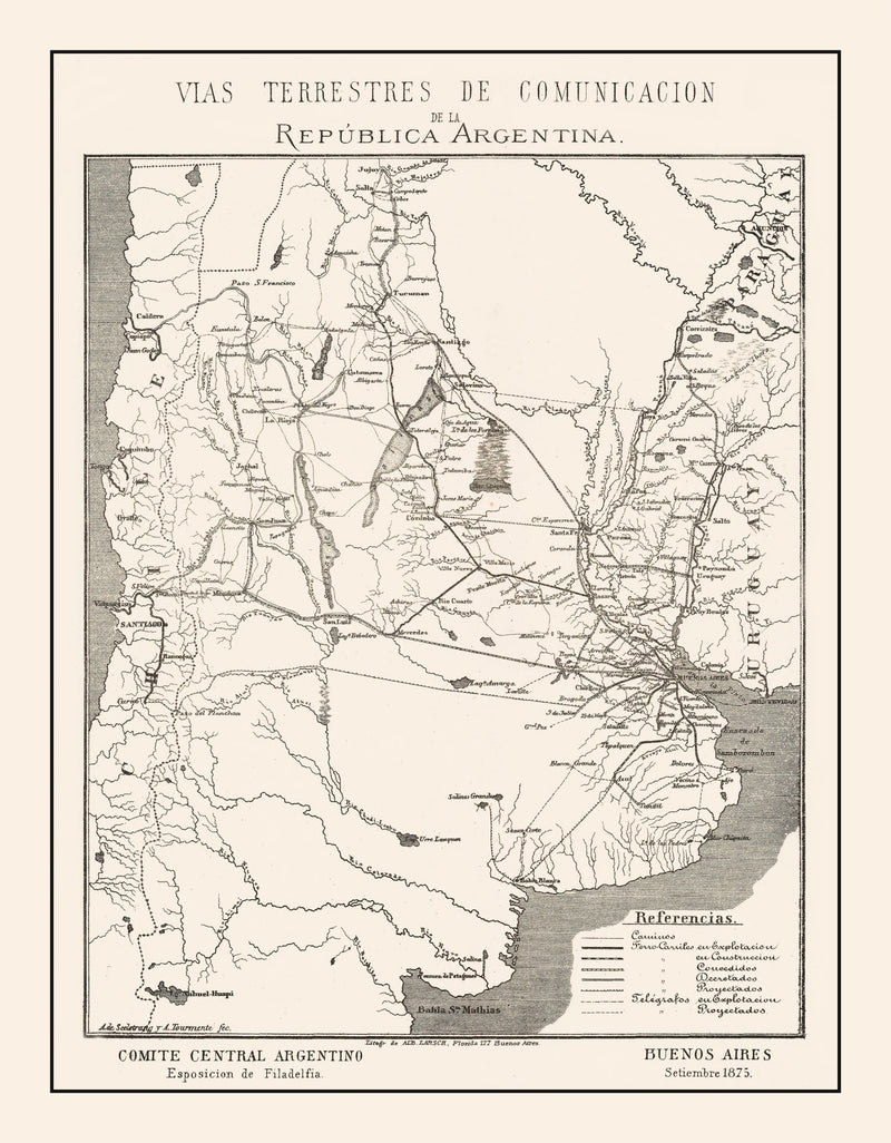 Size comparison using Vintage Map of Argentina 1876