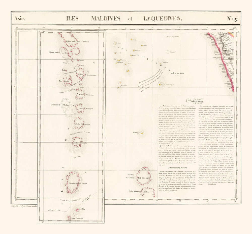 Vintage Maldive Archipelago Map 1827 print style example