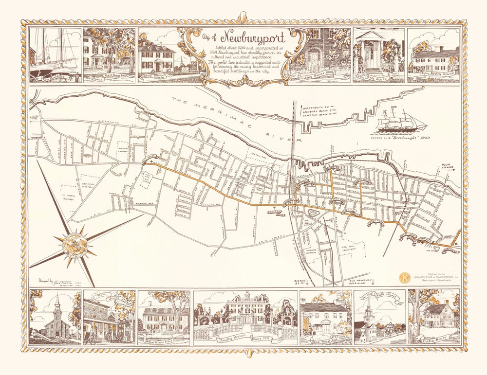 Vintage Map of Newburyport, Massachusetts 1955 print style example