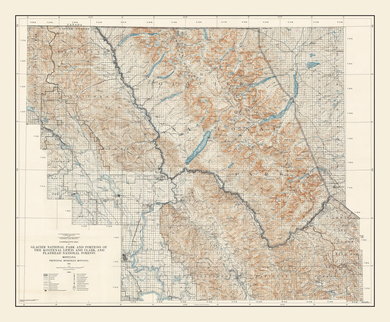 Size comparison using Vintage Glacier National Park Map 1935