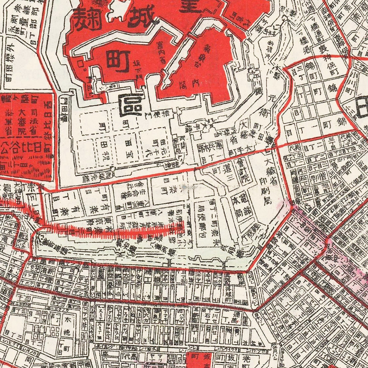 Restored historic details from the 1908 city map of Tokyo