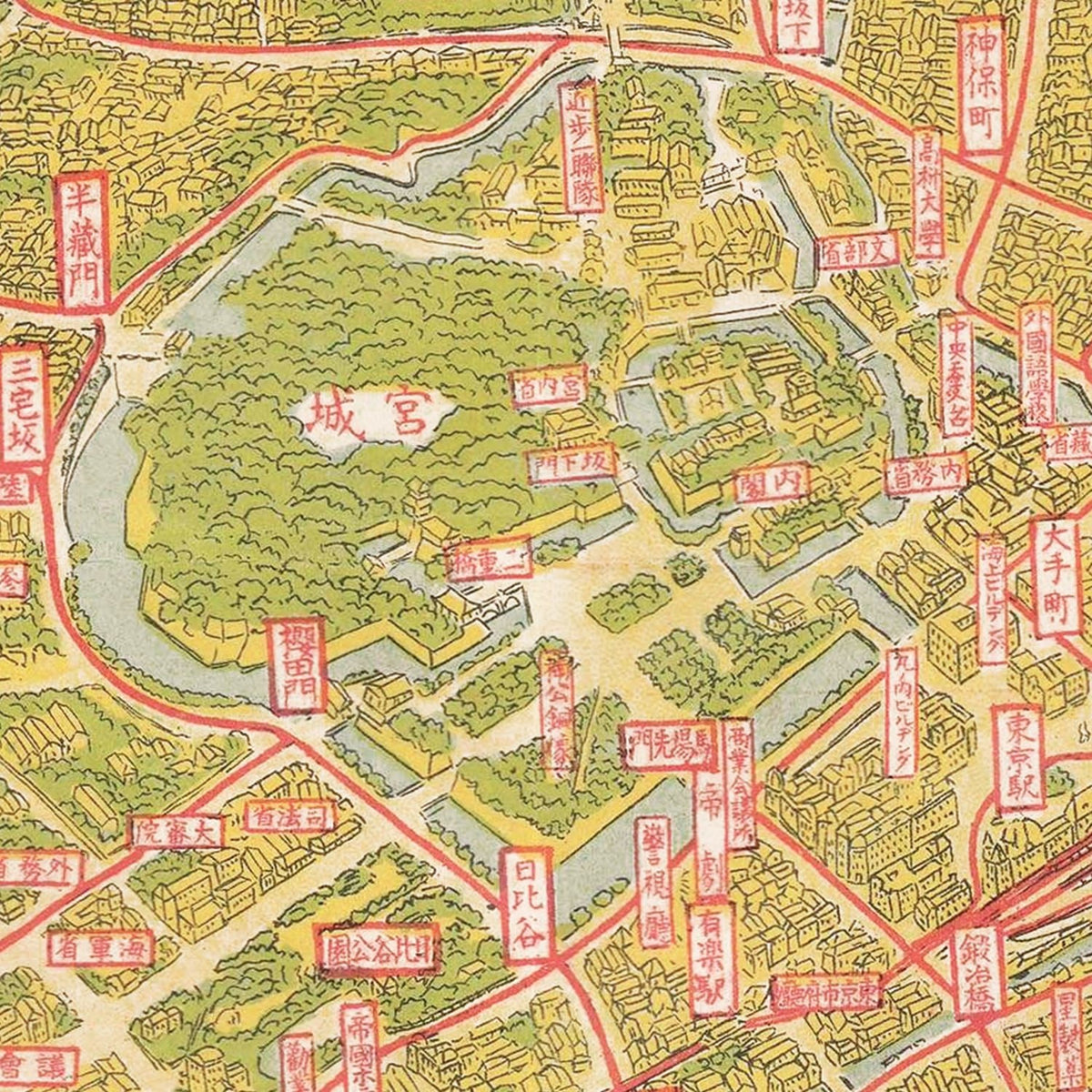 Restored historic details from the 1926 city map of Tokyo