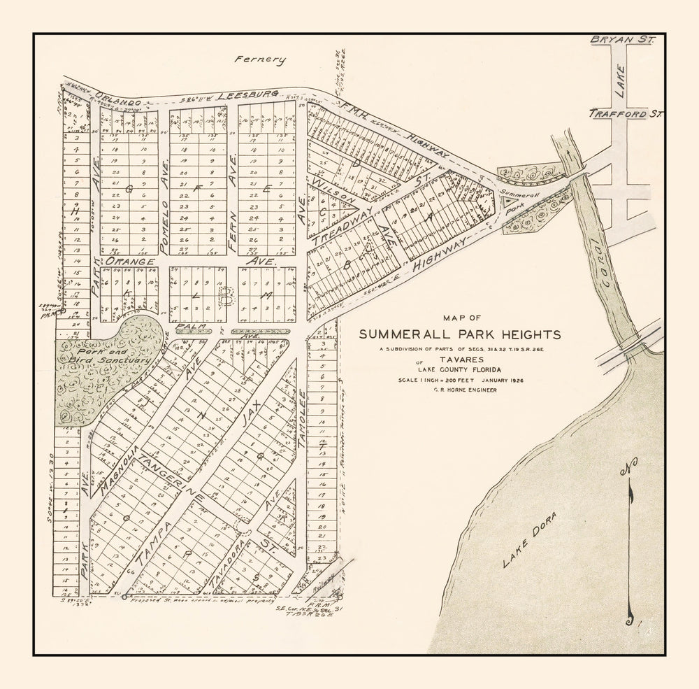 Vintage Summerall Park Heights, Tavares, FL Map 1926 print style example