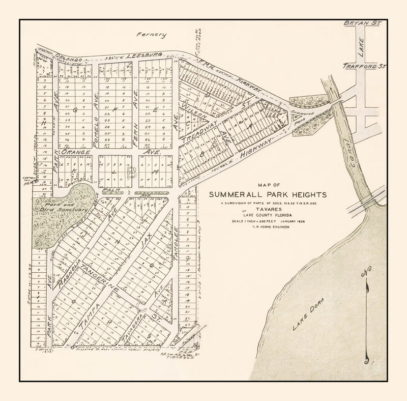 Size comparison using Vintage Summerall Park Heights, Tavares, FL Map 1926