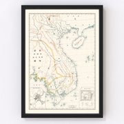 Vietnam & Cambodia Vintage Map 1881